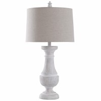 30" White Washed Table Lamp With Beige Shade