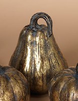 6" Tall Distressed Gold Finish Polyresin Pumpkin Fall and Thanksgiving Decoration