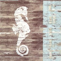 5" Square Distressed White Finish Seahorse on Brown Beverage Napkins