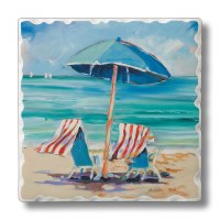 Set of 4, 4" Square Beach View Tumbled Tile Coasters