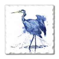 Set of 4, 4" Square Arianna Heron Tumbled Tile Coasters