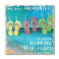 Set of 4, 4" Square Day At The Beach 2  Tumbled Tile Coasters