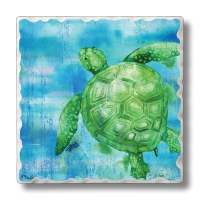 Set of 4, 4" Square Arianna Turtle Tumbled Tile Coasters