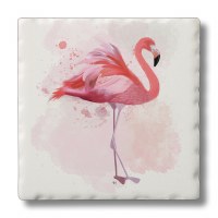 Set of 4, 4" Square Fluffy Flamingo Tumbled Tile Coasters
