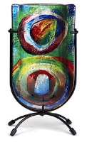9" Multicolor Circles Glass Vase On Black Stand