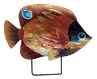 18" Gold and Red Fish Glass Platter With Metal Stand