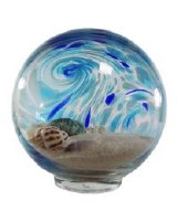 5" Clear and Blue Orb Filled with Shells and Sand