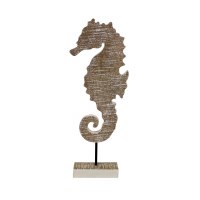 16" White and Brown Woods Seahorse on Stand