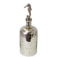 11" Silver Glass Bottle with Seahorse Topper