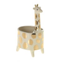 8" Cream and Gold Giraffe Planter