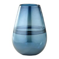 11" Blue With Line In Middle Glass Vase