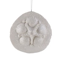 4" Round White Iridescent Shell Disk Ornament