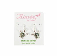Sterling Silver Turtle Abalone Paua Shell Front Hook Earring