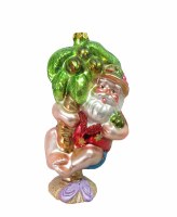 Santa With Palm Tree Glass Ornament