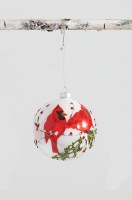4" 2 Cardinals Ball Glass Ornament