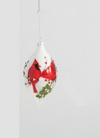 6" 2 Cardinals Diamond Glass Ornament