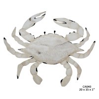 15" Distressed White Finish Crab Coastal Metal Wall Art Plaque