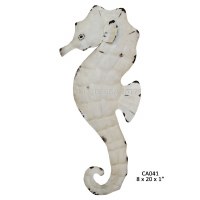 20" Distressed White Finish Seahorse Coastal Metal Wall Art Plaque