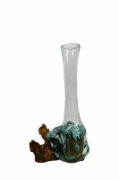 15" Glass Vase With Natural Root Base
