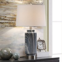 31" Blue and Gray Marble Finish Table Lamp