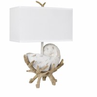 27" Distressed White Finish Nautilus Table Lamp