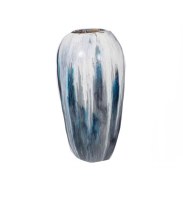 33" White, Blue and Gray Ceramic Floor Vase