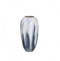 32" White, Blue and Gray Ceramic Floor Vase