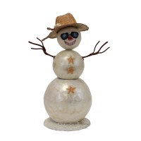 9" Capiz Snowman With Brown Hat and Sunglasses