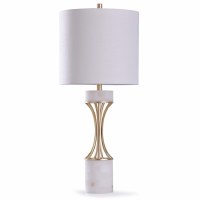 34" White Marble With Gold Bars Table Lamp