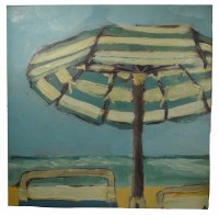 48" Square Green and White Stripped Umbrella Canvas