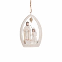 4" Whitewashed Holy Family Under Arch Ornament