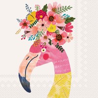 5" Square Floral Flamingo Beverage Napkin