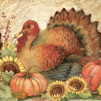 6" Square Filigre Turkey Lunch Towel Fall and Thanksgiving