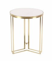 18" Round White Marble Table With Brass Double Bar Leg