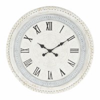 22" Round Whitewashed and Wooden Bead Clock