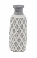 16" White and Gray Diamond Ceramic Vase