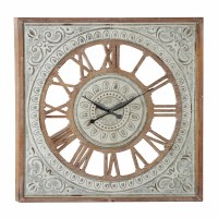 36" Square Wooden and Metal Openwork Clock