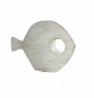 19" Distressed White Wood Fish With Eye Cutout