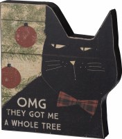 6" Black Cat Whole Tree Wooden Plaque