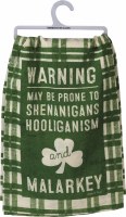 28" Square Green and White Plaid Prone to Malarkey Shamrock Kitchen Towel