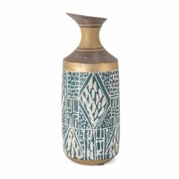 11" Blue, White and Gold Tribal Vase