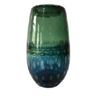 14" Blue and Green Glass Vase