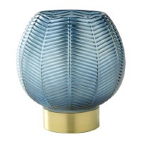 9" Blue Line Glass Vase With Gold Base