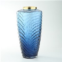 14" Blue Glass Vase With Gold Rim