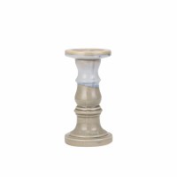 10" Beige and White Drip Ceramic Pillar Holder