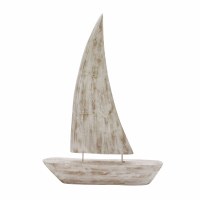 27" White Washed Wooden Sailboat