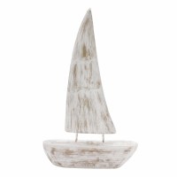 19" White Washed Wooden Sailboat