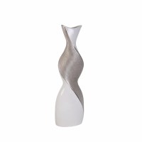 20" Silver and White Twist Ceramic Vase