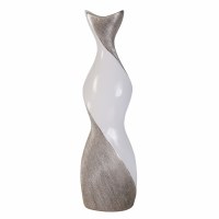 24" Silver and White Twist Ceramic Vase