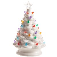 8" LED White Ceramic Tree With Multicolored Lights